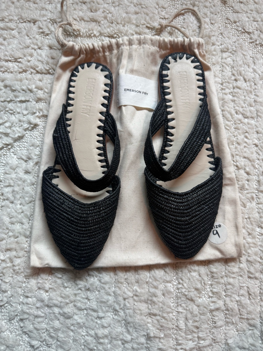 Emerson Fry mules straw like size 9